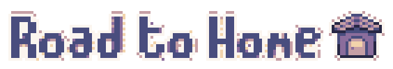 a logo saying "road to home" in pixelart